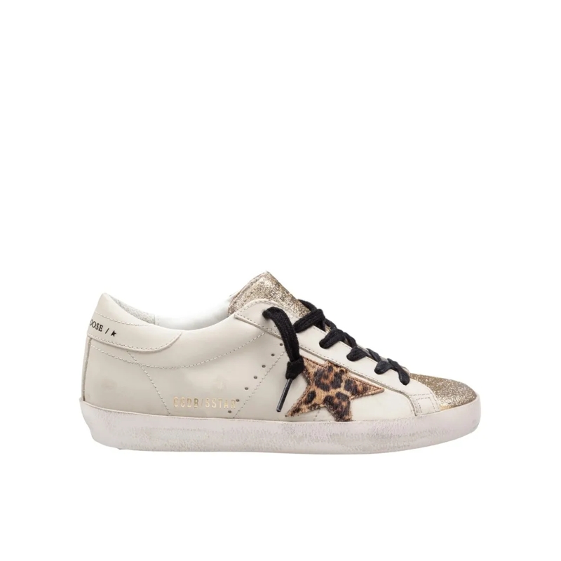 Golden Goose Low-Top-Sneaker Gold Glitter Sneakers With Pony Hair Star Accent Gold