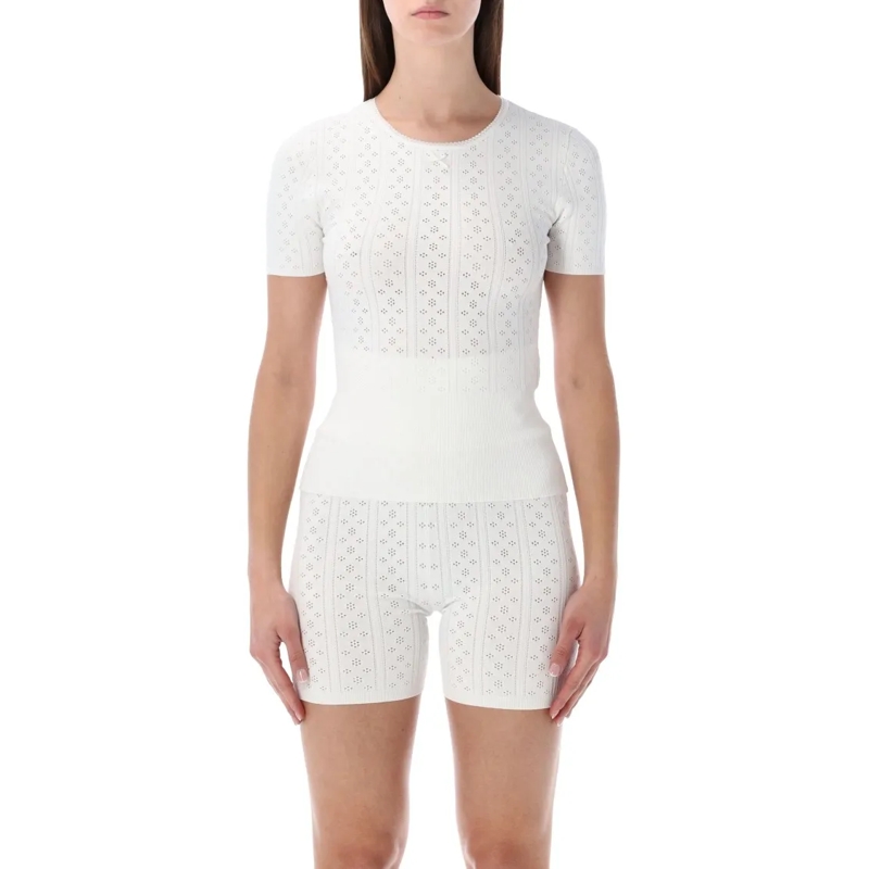 J.W.Anderson T-shirt Pointelle Knit T-Shirt With Scalloped Neckline White