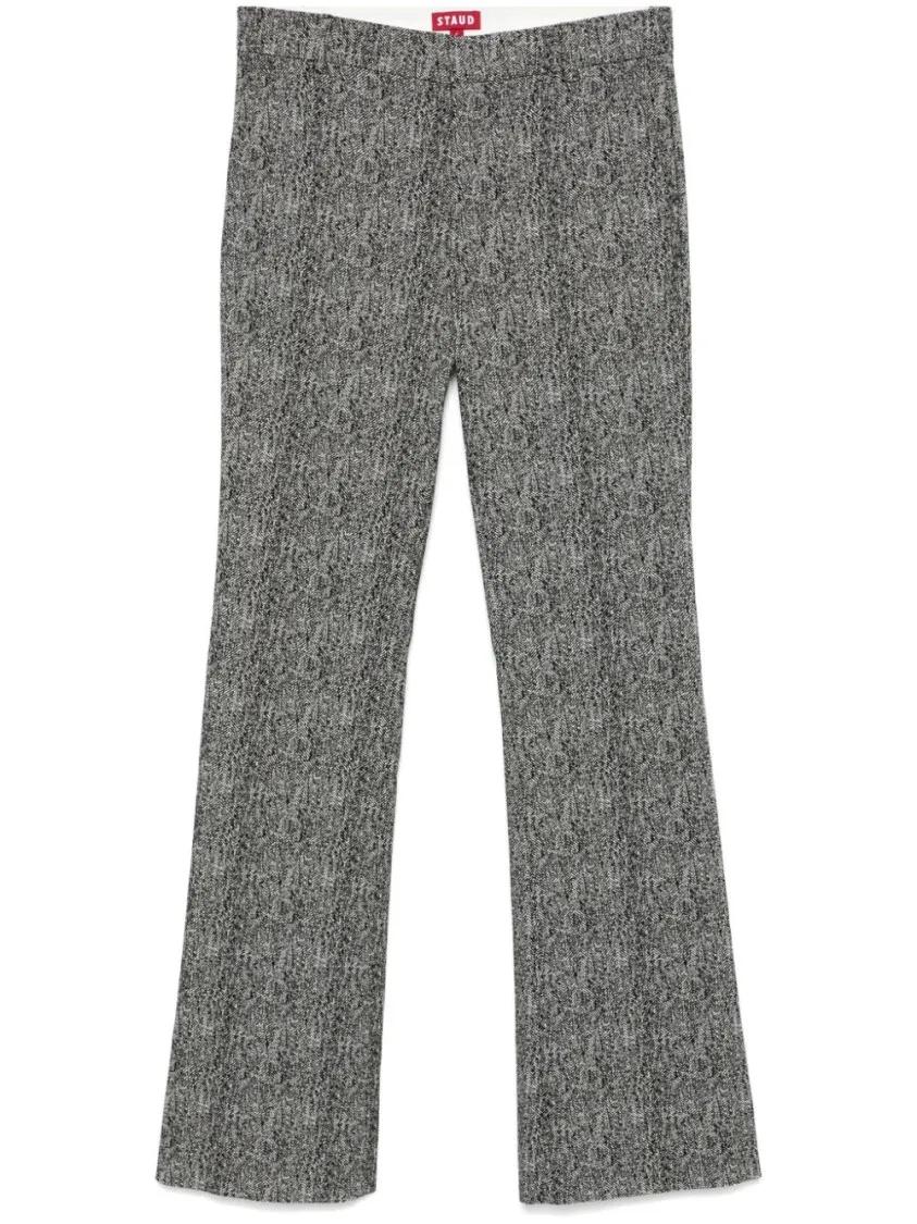 Thumbnail - Staud - Black/White Kat Herringbone Pattern Bootcut Trouse - Größe 6 - schwarz