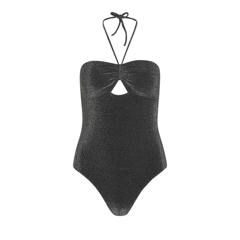 Karl Lagerfeld  Metallic-Neckholder-Badeanzug schwarz