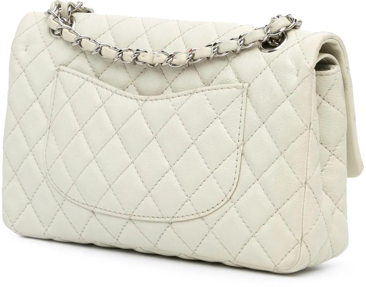 Chanel Shoppers Medium Classic Caviar Double Flap in wit
