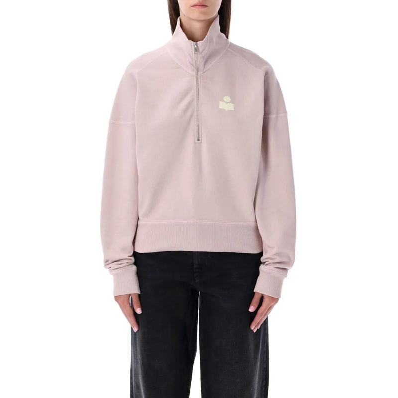 Etoile Isabel Marant  Half-Zip Relaxed-Fit Sweatshirt With Subtle Embroi Grey