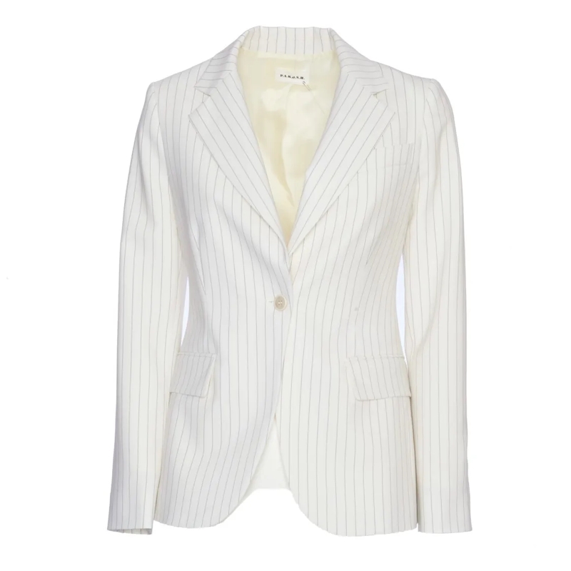 P.A.R.O.S.H. Blazer Pinstriped Single-Breasted Blazer With Flap Pocket White