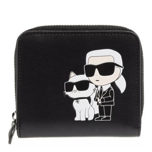 Karl Lagerfeld Ikonik 2.0 Leather Sm Zipwlt Black Portemonnaie mit Zip-Around-Reißverschluss