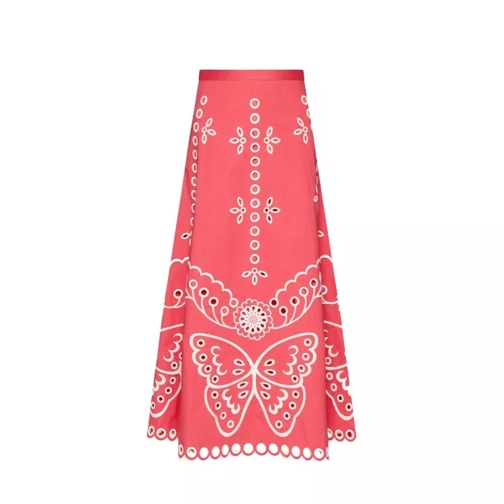 Red Valentino Cotton Embroidered Midi Skirt Pink 