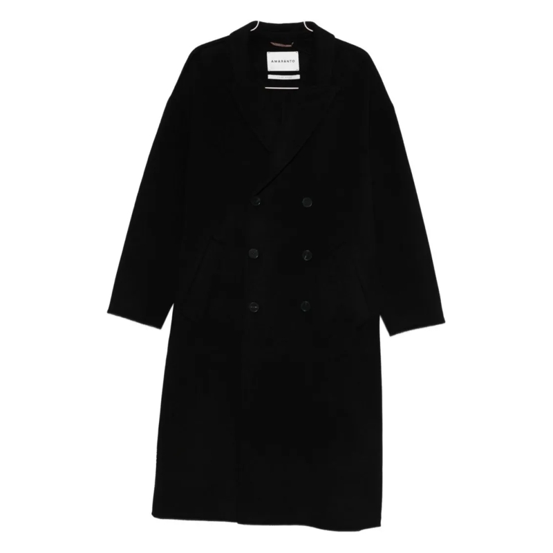 Amaranto Manteau d'hiver Long Double-Breasted Coat With Notched Lapel Black