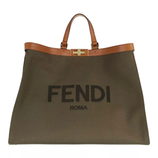 Fendi Embroidered Logo Tote Bag Amazzonia/Cuoio/Soft Gold Rymlig shoppingväska