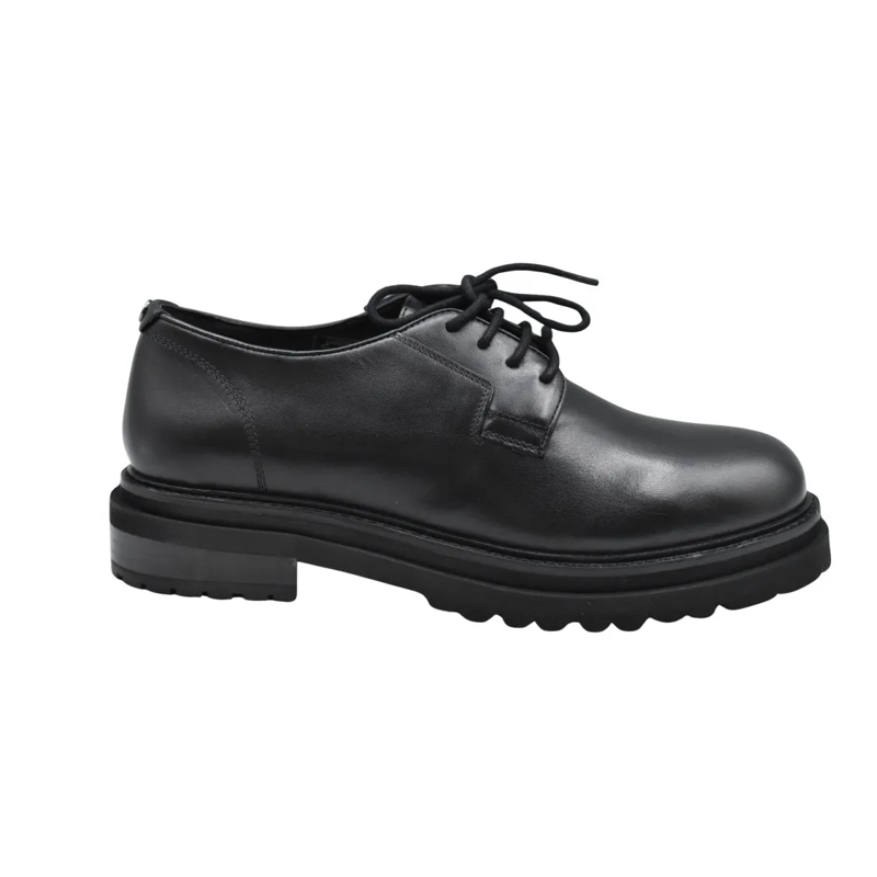 Janet & Janet Ballerines Black Smooth Leather Lace-Up Shoes With Sole Black