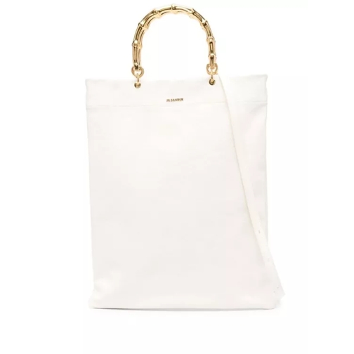 Jil Sander White Tote Bag With Bamboo Handles In Leather White Sporta