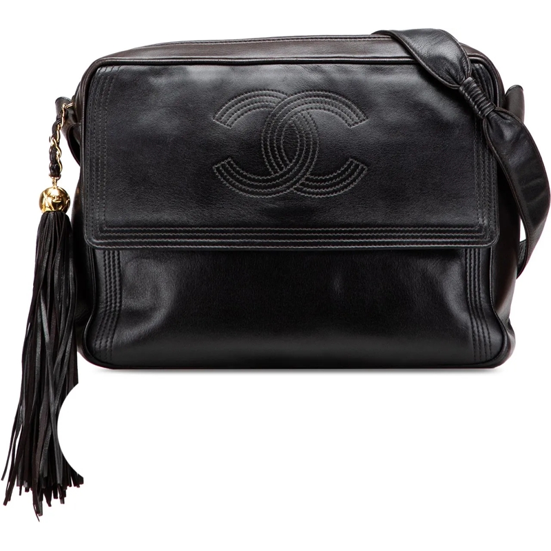 Chanel Sac à bandoulière CC Lambskin Flap Tassel Crossbody schwarz