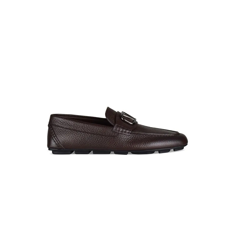 Valentino Garavani Loafer Brown Grained Leather Loafers Black