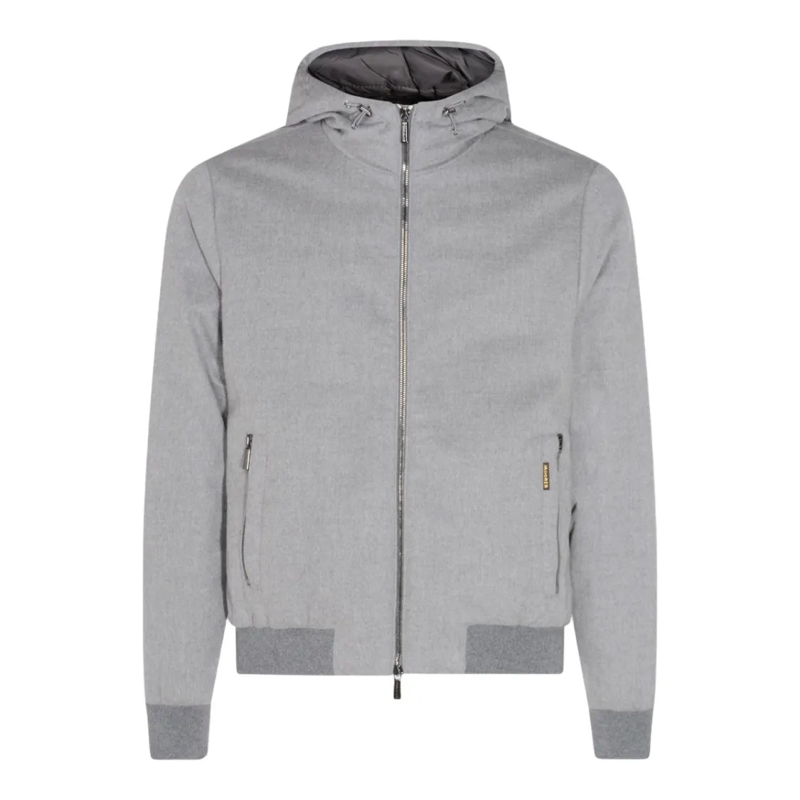 Moorer Parka Hooded Grey Jacket With Zippered Pockets Grey