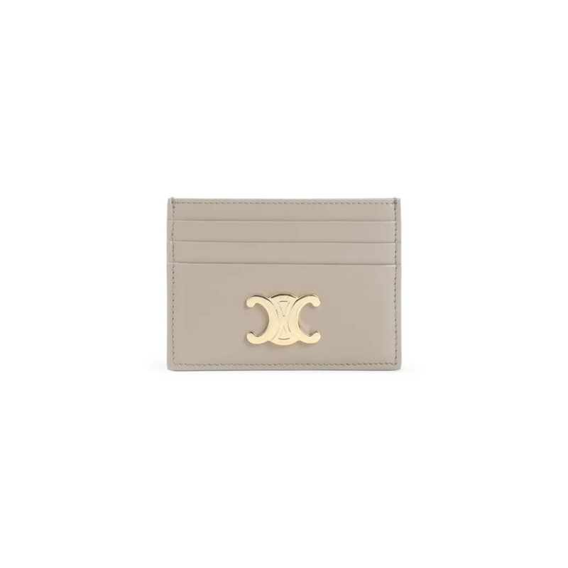 Celine Portemonnee Beige Calfskin Card Holder With Triomphe Logo Neutrals