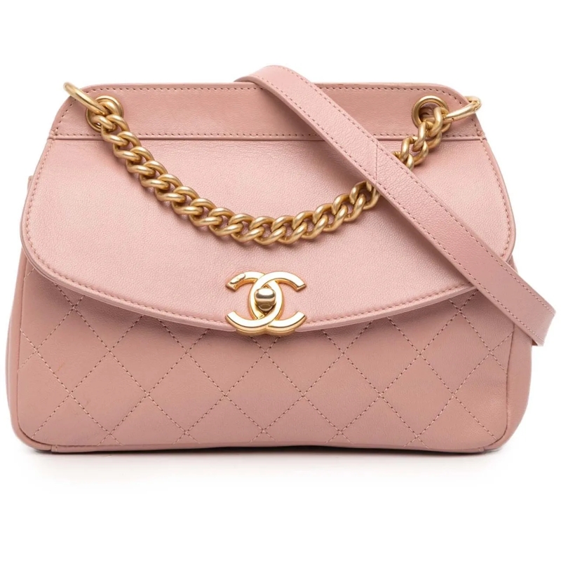 Chanel Sac à bandoulière Quilted Lambskin Curved Flap rose
