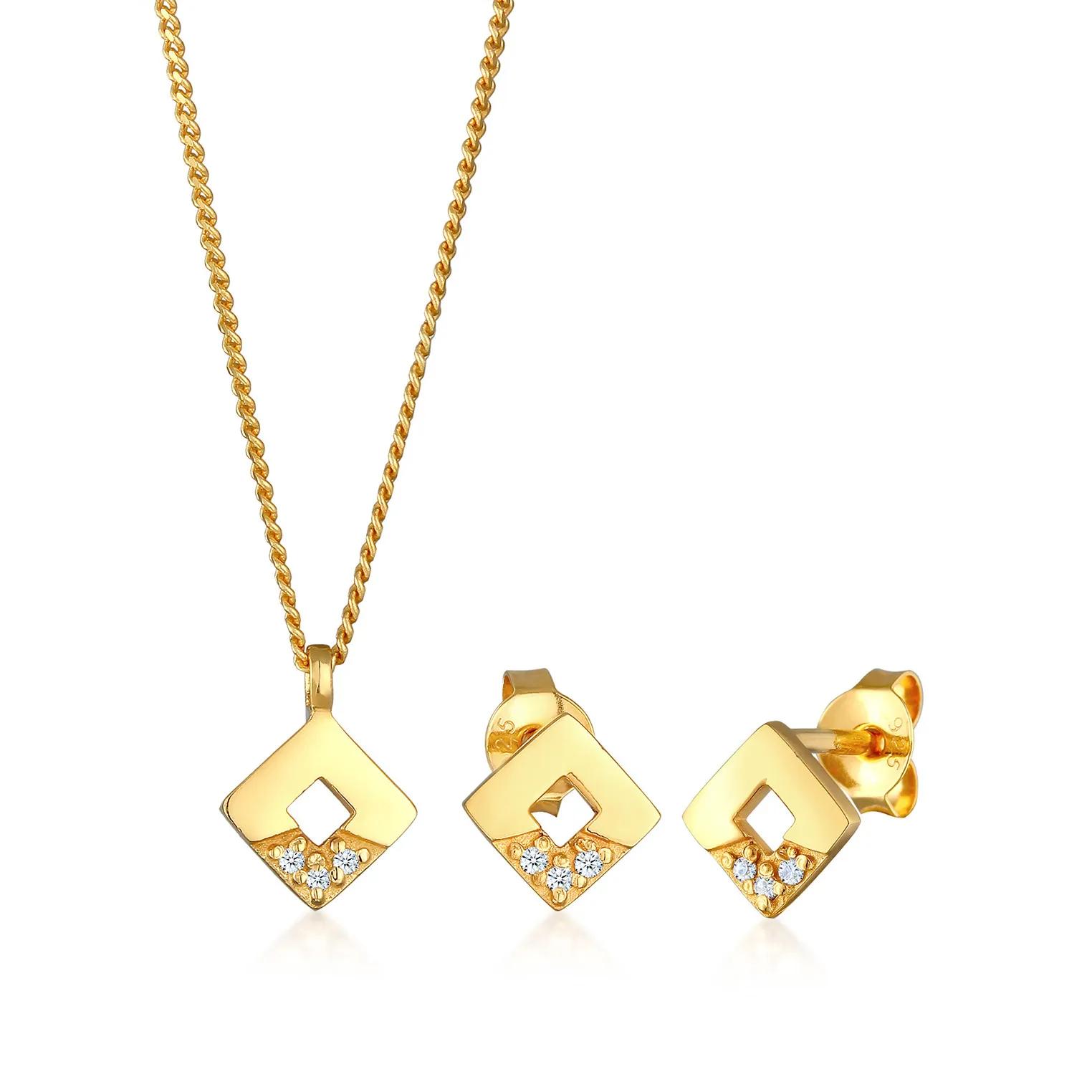 Elli Halsketten - Schmuckset Diamanten (0.045 ct) Geo Design 925 Sil - Gr. unisize - in Gold - für Damen