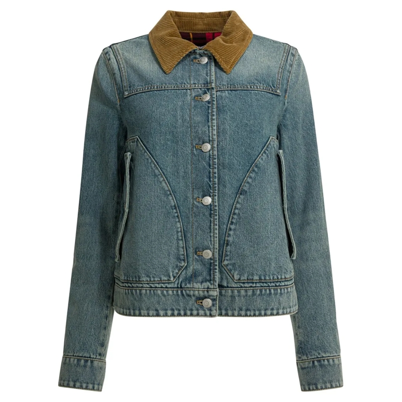 Alexander McQueen Veste en jean Structured Denim Jacket With Corduroy Collar And B Grey