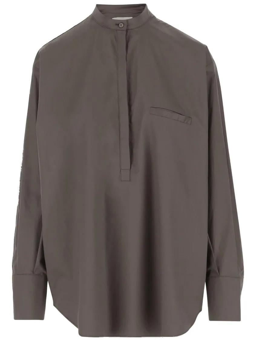Thumbnail - Sa Su Phi - Wide Fit Cotton Shirt With Mandarin Collar - Größe 40 - braun