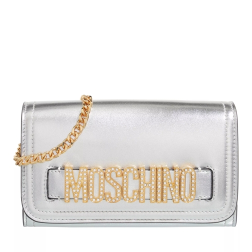 Moschino Lettering Strass Wallet Fantasy Print Nickel Wallet On A Chain