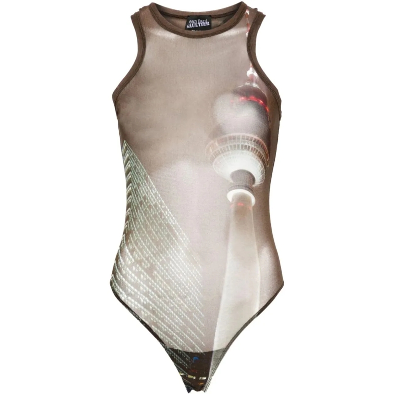 Jean Paul Gaultier T-Shirt Mesh Crew Neck Body Printed City Brown/green/blue/ grün