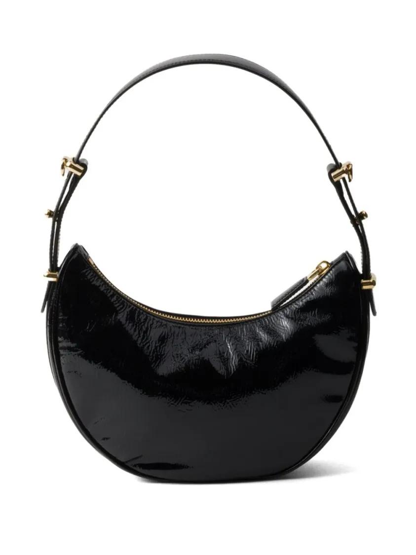 Prada Hobo bags Crescent Shape Black Bag With Gold-Tone Hardware in zwart