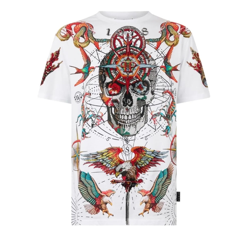 Philipp Plein T-Shirt Round Neck T-Shirt Tattoo Stones weiss
