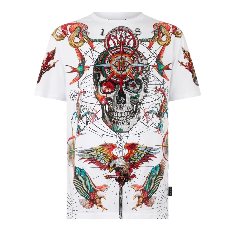 Philipp Plein T-Shirt Round Neck T-Shirt Tattoo Stones weiss