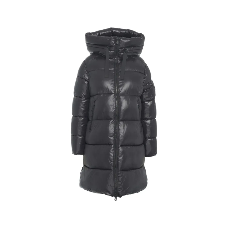 Save the Duck  Long Quilted Down Jacket With High Collar And Plum Grey