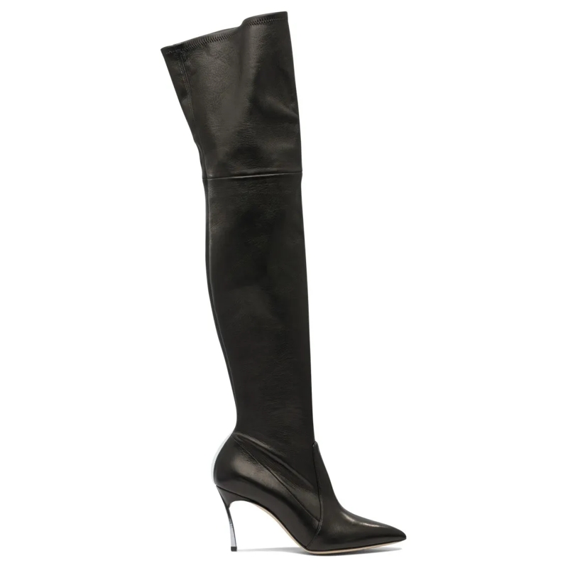 Casadei Laarzen Over-The-Knee Leather Boots With Stiletto Heel Black