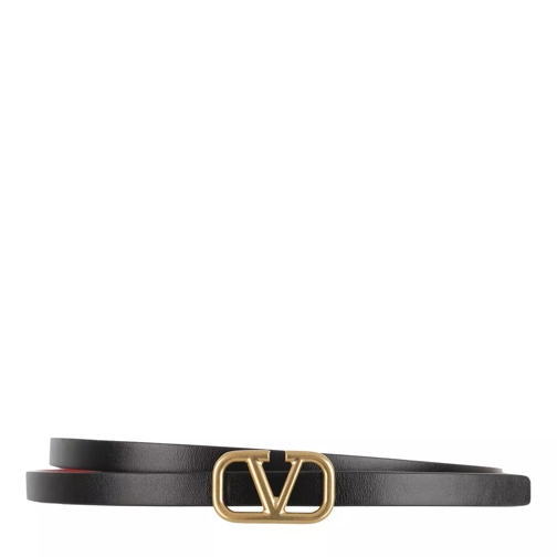 Valentino Garavani Reversible V Logo Signature Belt Calfskin Black Rouge Pur Dünner Gürtel