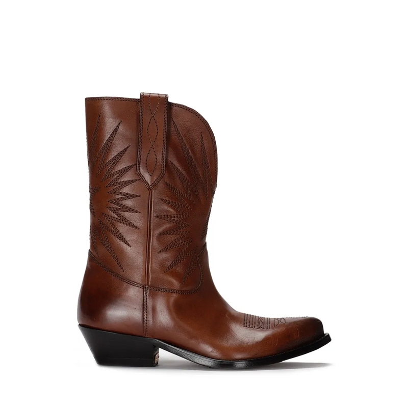 Golden Goose Bottes Wish Star Low Boots With Embroideries Leather Uppe Brown