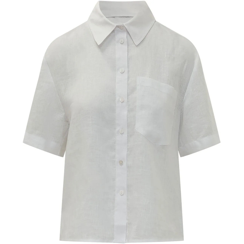SUNDEK Bluse Camicia con Colletto e Tasca Applicata weiß