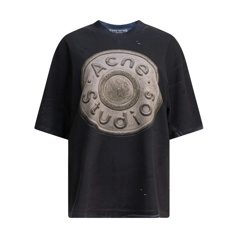 Acne Studios T-shirt Distressed Black Oversized T-Shirt With Circular E Black