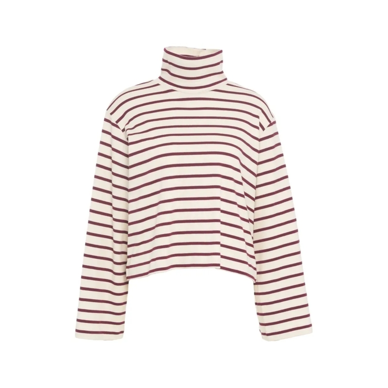 8Pm Pull à col roulé Cropped Turtleneck Sweater With Contrasting Stripe Pink