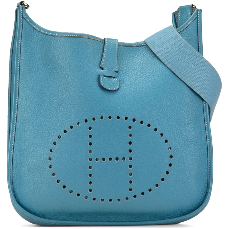 Hermès Schultertasche Clemence Evelyne II GM blau