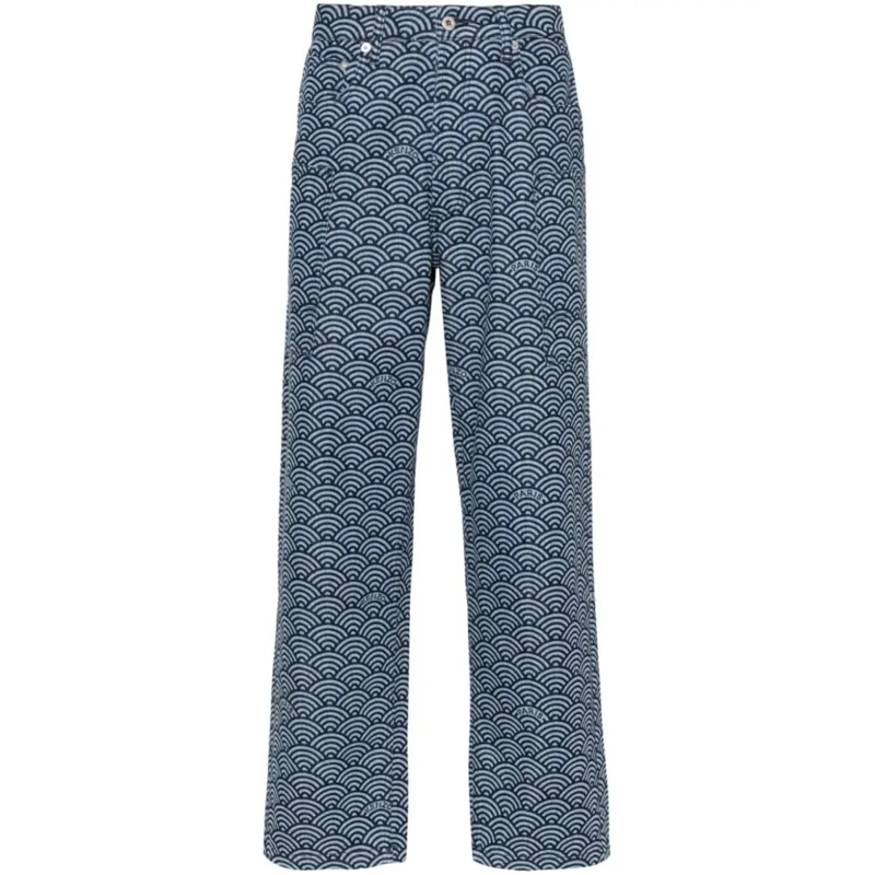 Kenzo Jeans Geometric Pattern Cotton Denim Trousers Grey