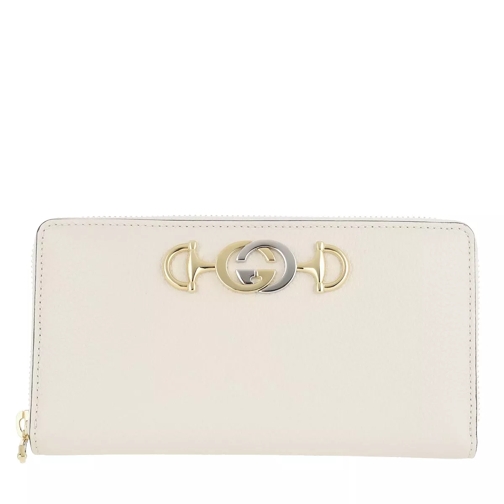 Gucci Zumi Zip Around Wallet Grainy Leather Mystic White Continental Wallet-plånbok