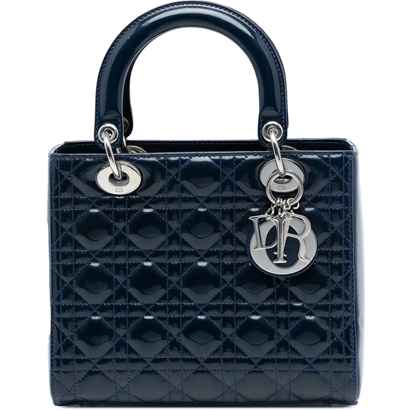 Christian Dior Schultertasche Medium Patent Cannage Lady Dior blau