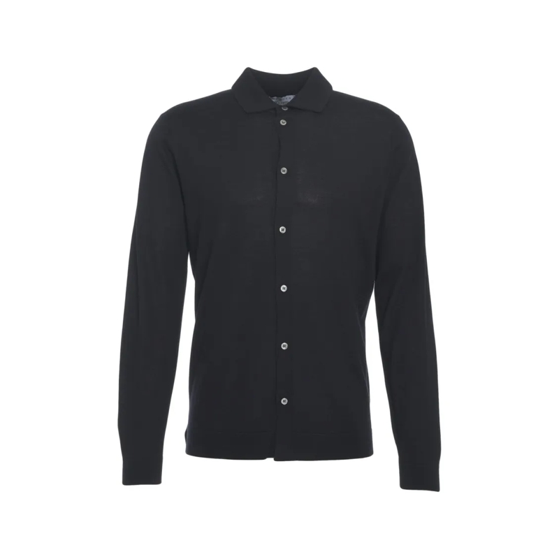 Gender Polo Classic Virgin Wool Knit Shirt With Full Button Cl Black