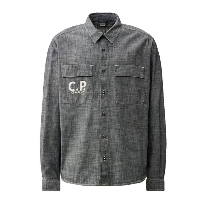 CP Company Chemise Textured Dark Grey Button-Down Long-Sleeve Shirt Grey