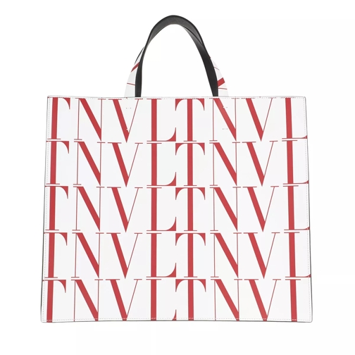 Valentino Garavani VLTN Logo Tote Bag White/Red Rymlig shoppingväska