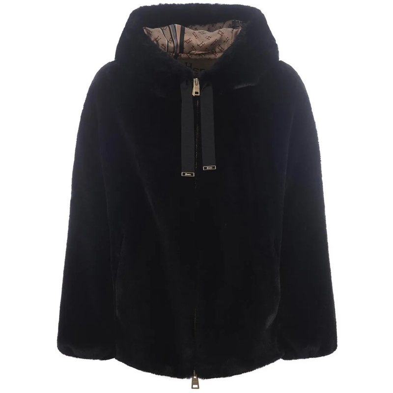 Herno T-Shirt HERNO Faux Fur Hooded Jacket schwarz