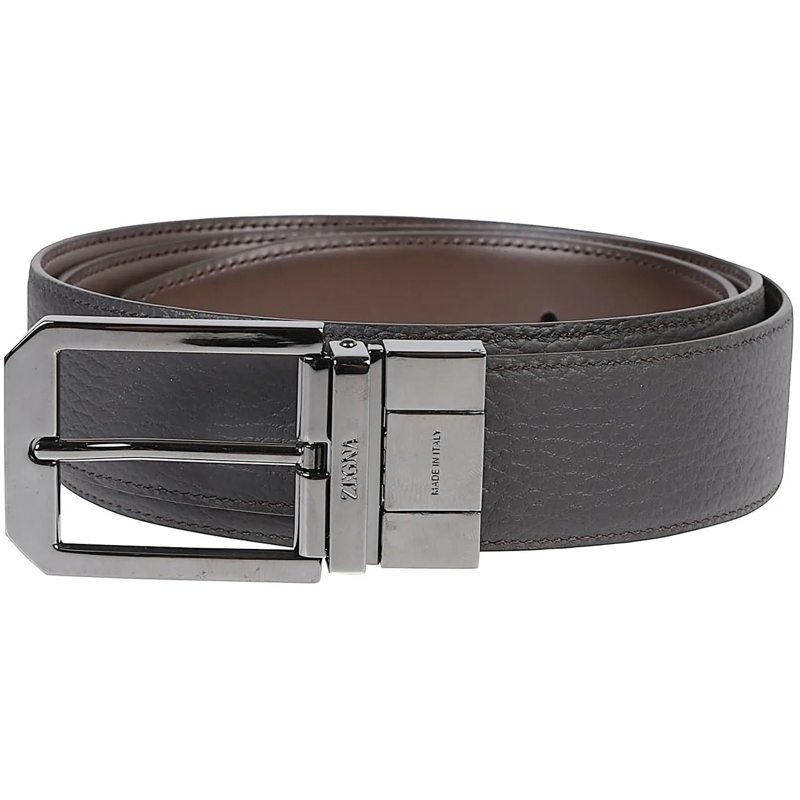 Zegna Ceinture en cuir Adjustable And Reversible Buckle Belt Brown braun