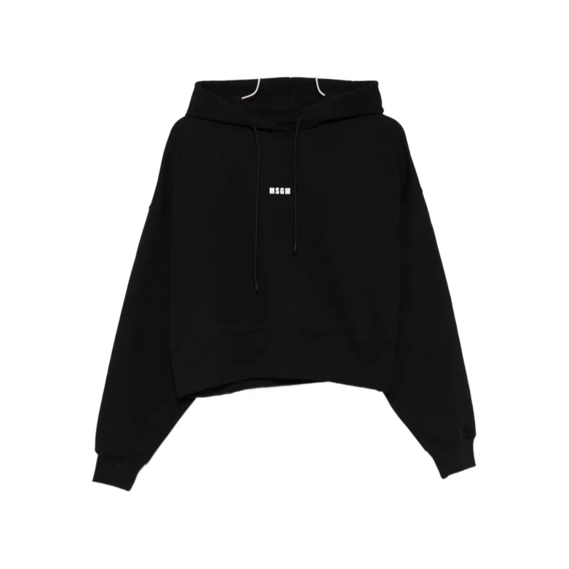 MSGM  Cropped Black Sweatshirt With Drawstring Hood Black
