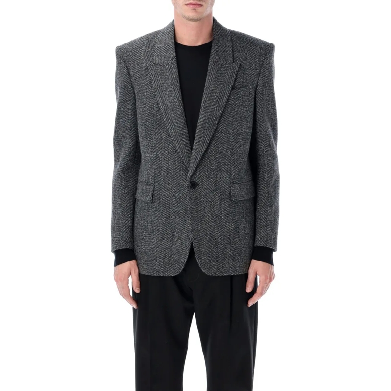 Saint Laurent Blazer Saint Laurent Oversized Single-Breasted Herringbon Grey