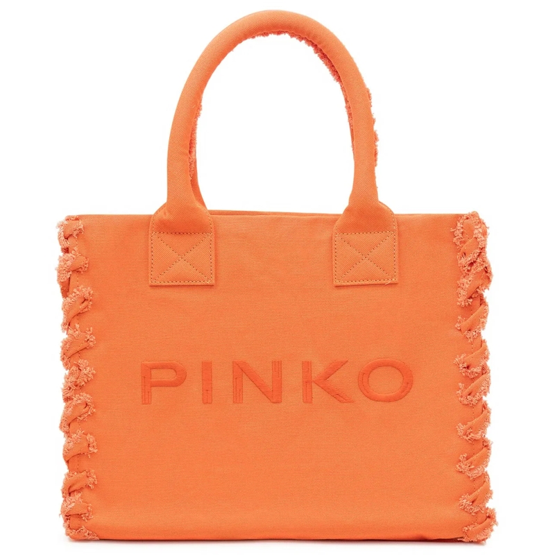 Pinko Shopper Borsa Shopper in Canvas con Logo orange