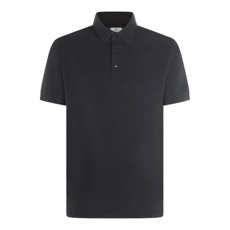 Etro Polo shirt Textured Black Polo Shirt With Traditional Collar Black