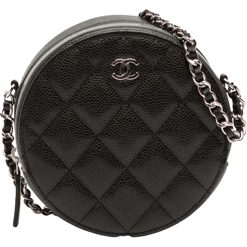 Chanel Sac à bandoulière CC Quilted Caviar Round Clutch With Chain schwarz