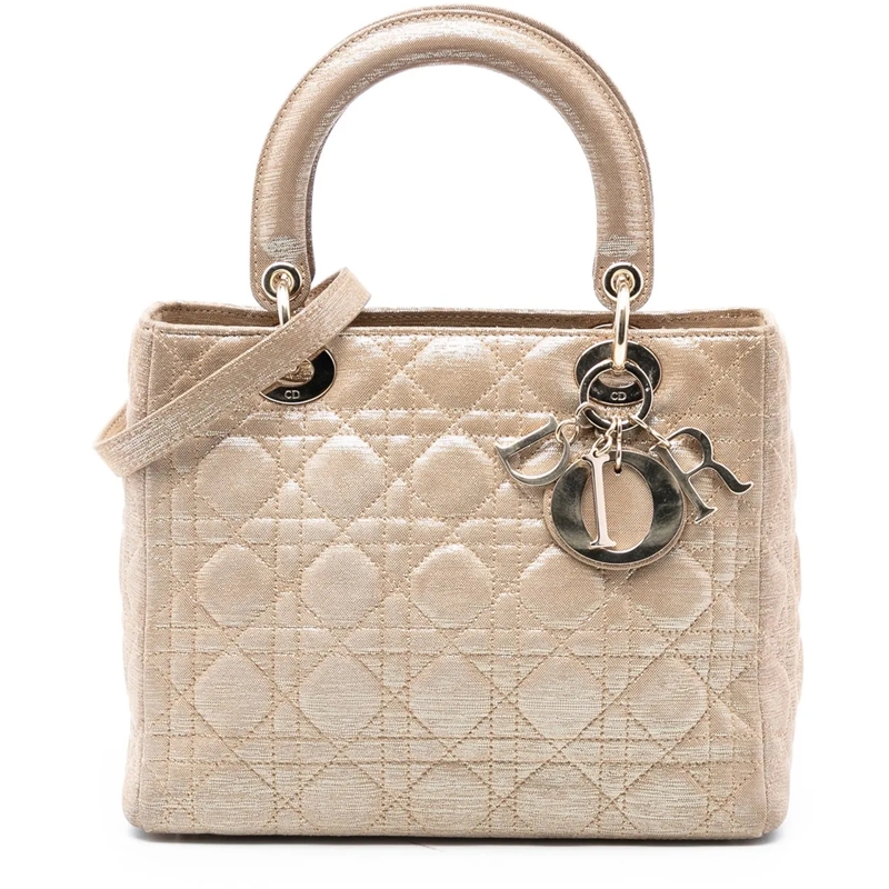 Christian Dior Schultertasche Medium Iridescent Lambskin Cannage Lady Dior gold