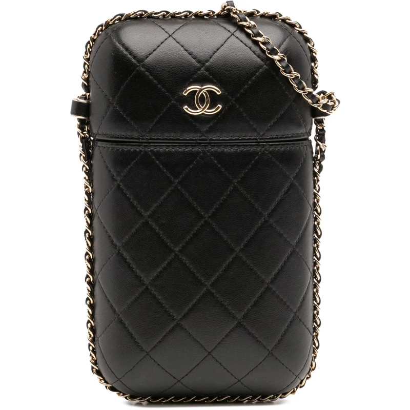 Chanel Sac à bandoulière CC Quilted Lambskin Chain Around Phone Holder schwarz