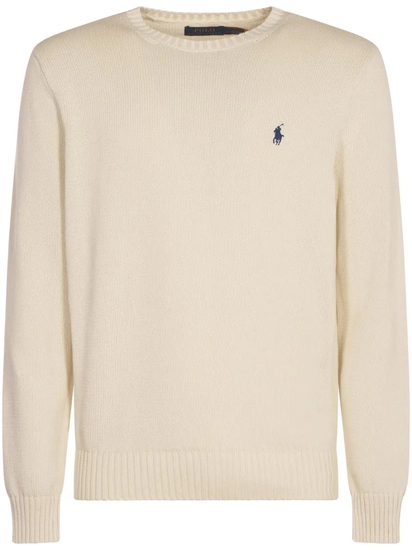 Polo Ralph Lauren - Ribbed Neckline Cotton Sweater - Größe XL - creme
